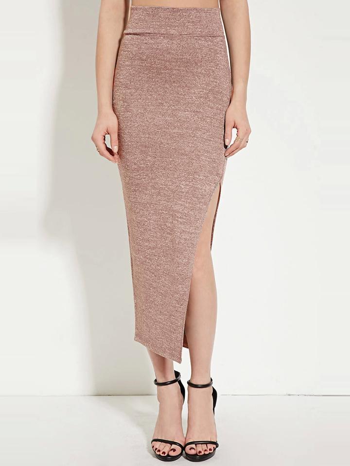 Shein Watermelon Red High Waist Split Side Pencil Skirt