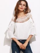 Shein White Hollow Out Neckline Ruffle Top