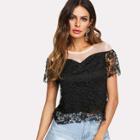 Shein Mesh Contrast Lace Top