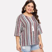 Shein Plus Tasseled Tie Mixed Print Top