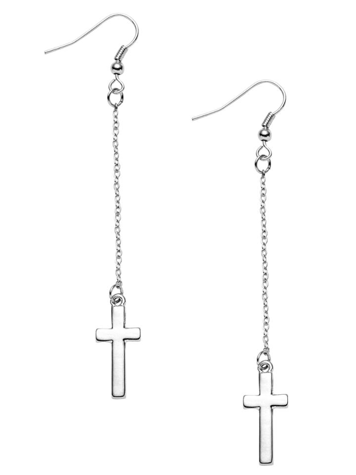 Shein Cross Pendant Plated Chain Earrings