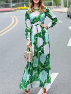 Shein Green Flowers Print Sequined Maxi Dress