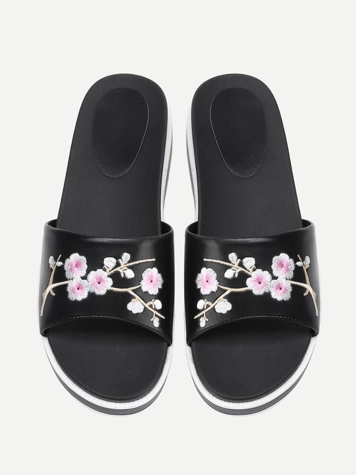 Shein Calico Embroidery Flat Sliders