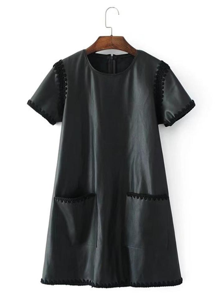 Shein Crochet Trim Faux Leather Dress