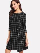 Shein 3/4 Sleeve Grid Flowy Dress