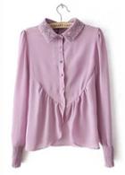 Rosewe Autumn Turndown Collar Purple Chiffon Shirt For Work