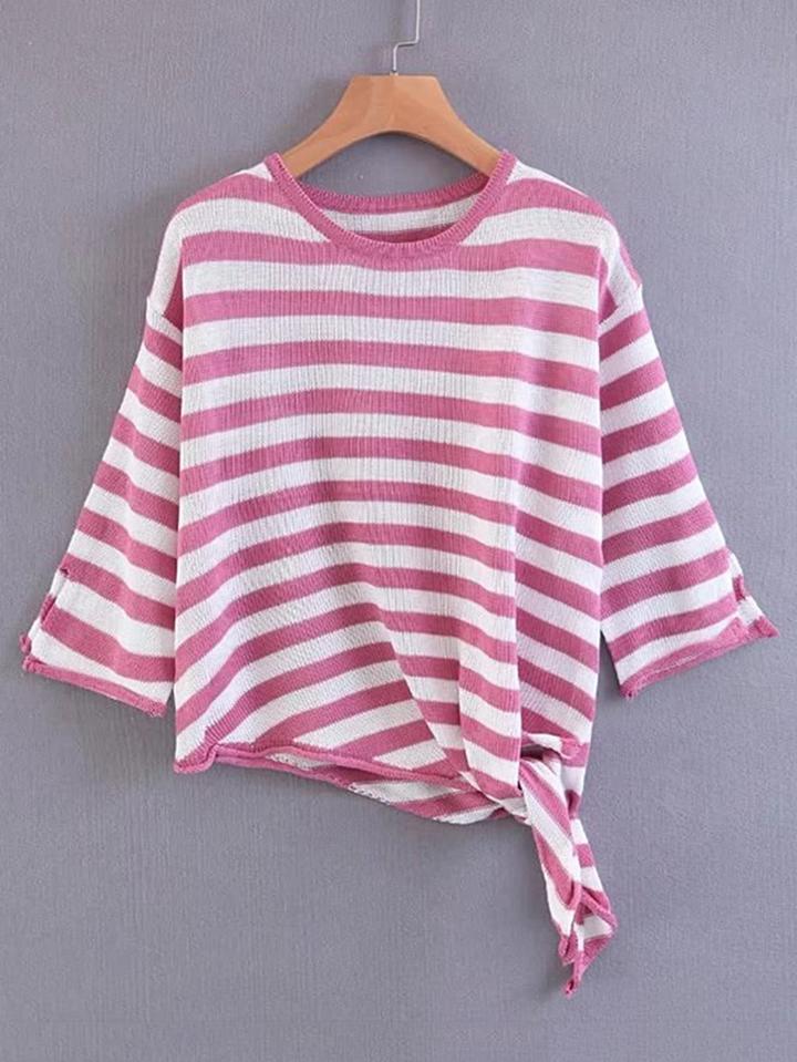 Shein Contrast Striped Knot Hem Knitwear