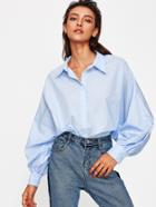 Shein Exaggerate Bishop Sleeve Curved Shirt
