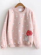 Shein Pink Cartoon Print Sweatshirt With Embroidery Patch