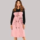 Shein Double Breasted Drawstring Hooded Dress