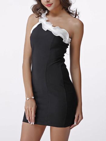 Shein Black White Contrast One Shoulder Bodycon Dress