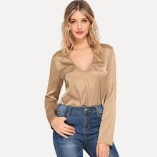 Shein V Neck Button Up Blouse