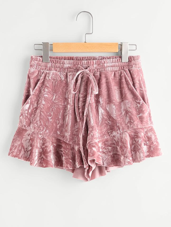 Shein Frilled Hem Crushed Velvet Shorts