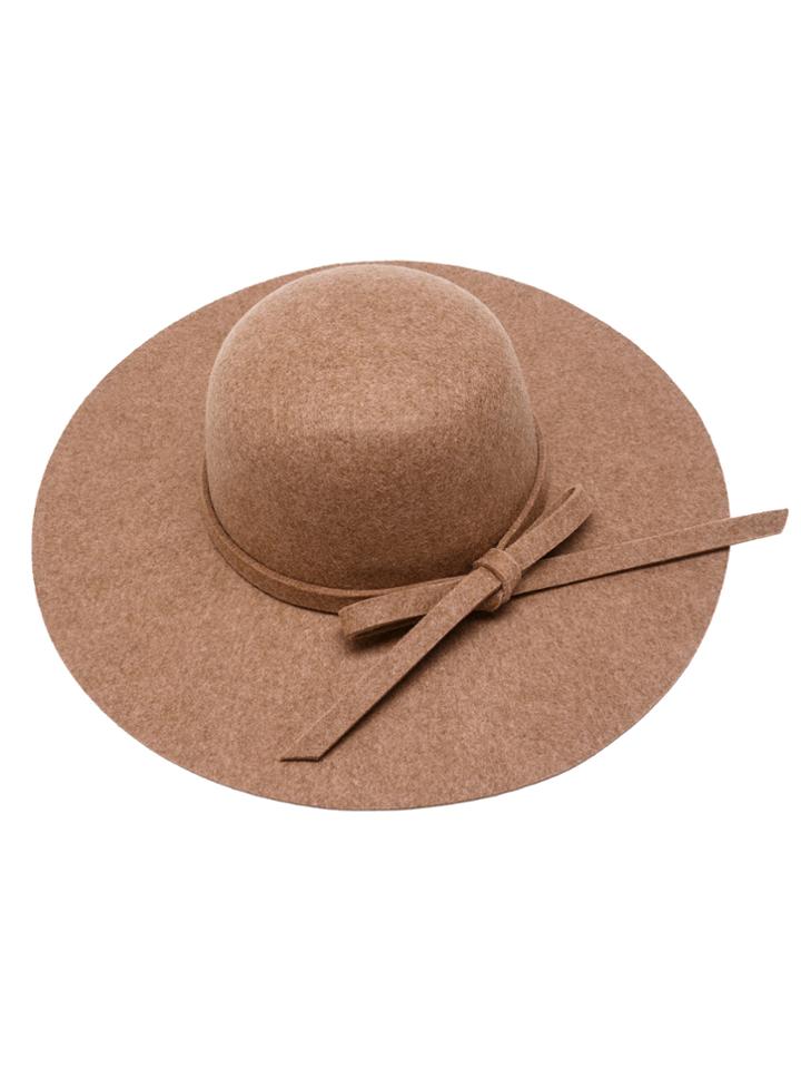 Shein Camel Bow Trim Wide Brimmed Felt Hat