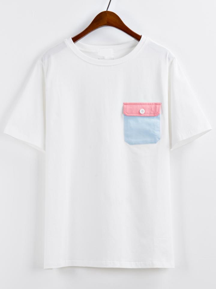 Shein Contrast Pocket White T-shirt