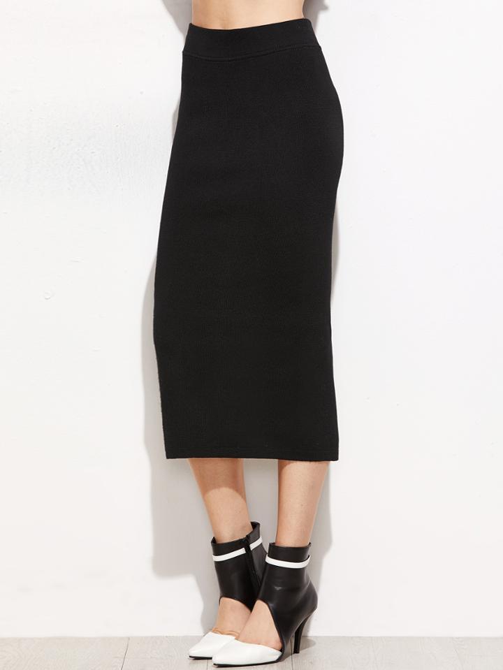 Shein Black Knit Slit Back Skirt