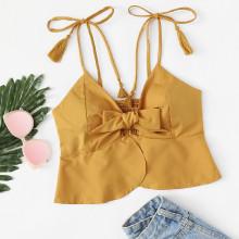 Shein Tassel Tie Shoulder Shirred Back Cami Top