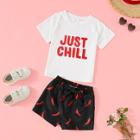 Shein Girls Slogan Print Top & Red Pepper Shorts Set