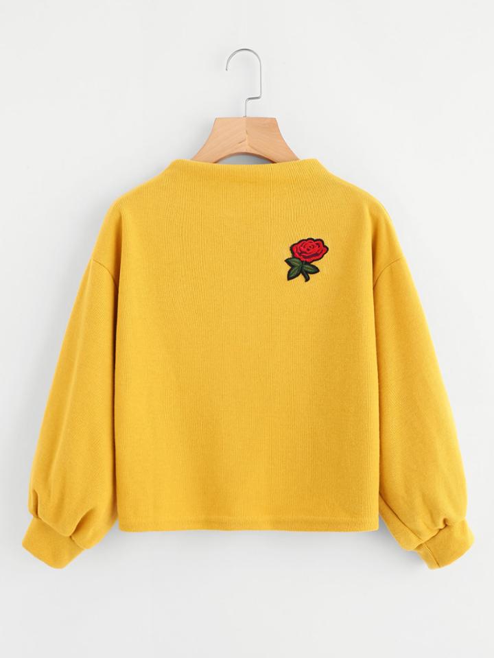 Shein Embroidered Applique Lantern Sleeve Sweatshirt
