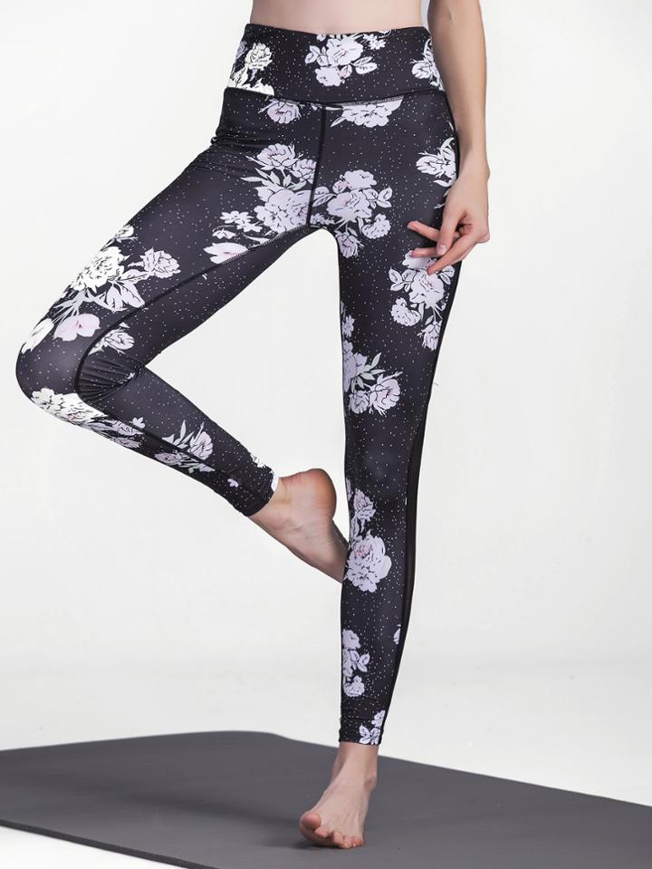 Shein Flower Print Contrast Mesh Leggings