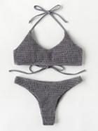 Shein Shirred Halter Bikini Set