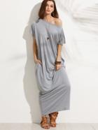 Shein Grey Pocket Short Sleeve Shift Maxi Dress