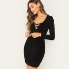 Shein Lace Up Ribbed Knit Bodycon Dress