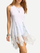 Shein Lace Inset White Swing Tank Dress