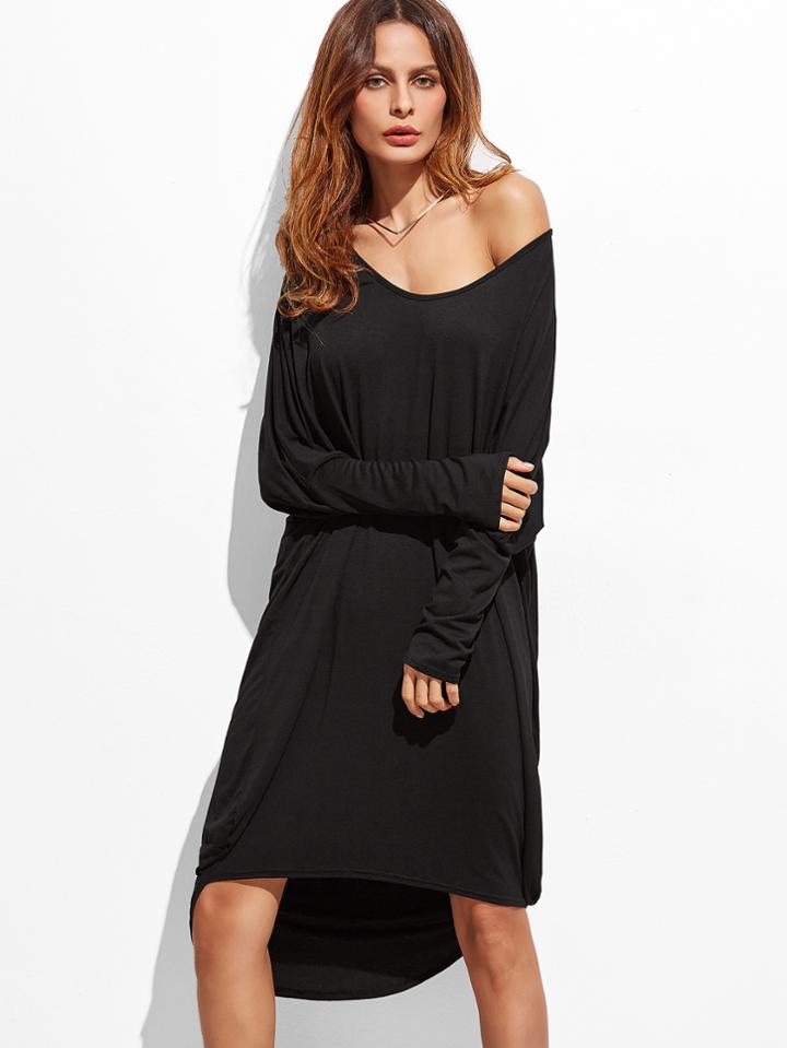 Shein Black Batwing Sleeve High Low Dress
