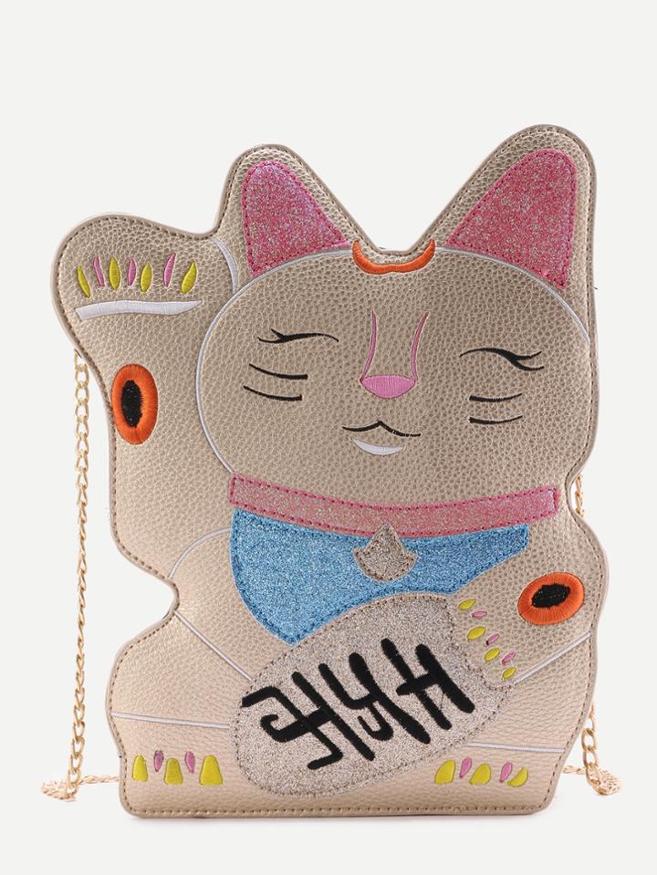 Shein Gold Plutus Cat Shaped Pu Chain Bag