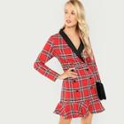 Shein Double Breasted Wrap Plaid Dress