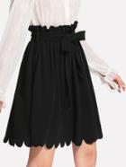 Shein Self Belt Scallop Hem Textured Skirt
