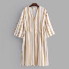 Shein Vertical-striped Slit Side Drawstring Dress