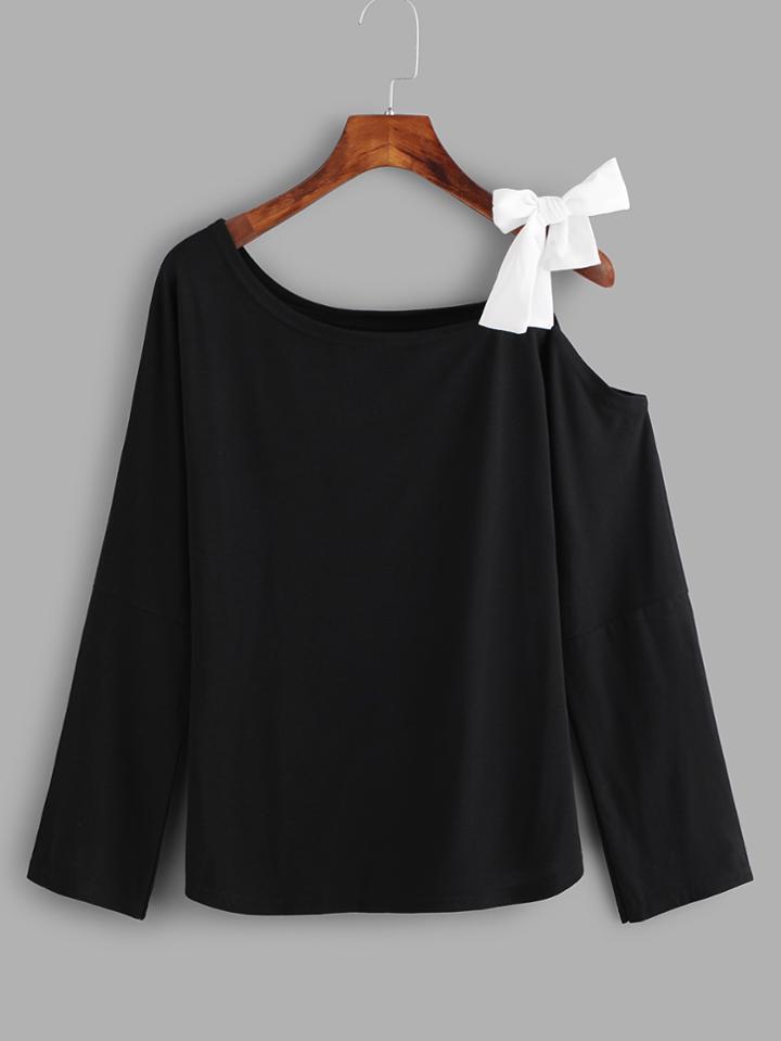 Shein Knot Detail Asymmetric Neck Tee