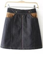 Shein Black Zipper Pockets Denim Skirt