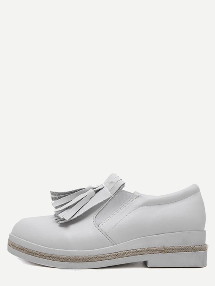Shein White Round Toe Elastic Mixed Espadrille Pu Shoes