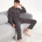 Shein Men Button Up Striped Pajama Set