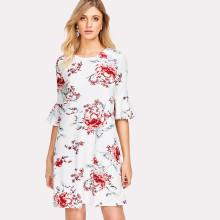 Shein Flounce Sleeve Floral Textured Dress