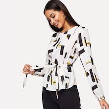 Shein Self Belted Geo Print Top