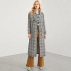 Shein Notch Collar Pocket Front Plaid Longline Trench Coat