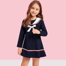 Shein Toddler Girls Chevron Print Knot Detail Dress
