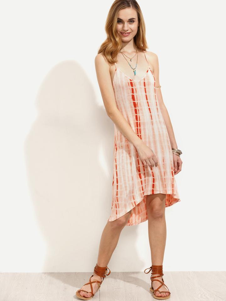 Shein Orange Tie Dye Print High Low Cami Dress