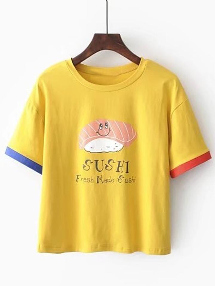 Shein Sushi Print Cute Tee