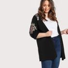 Shein Plus Flower Blossom Embroidered Open Front Coat