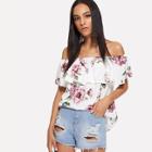Shein Flounce Layer Neckline Florals Top