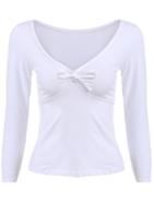 Shein White V Neck Bow Slim T-shirt