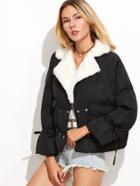 Shein Black Self Tie Padded Coat With Pockets