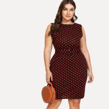 Shein Plus Polka Dot Print Belted Dress