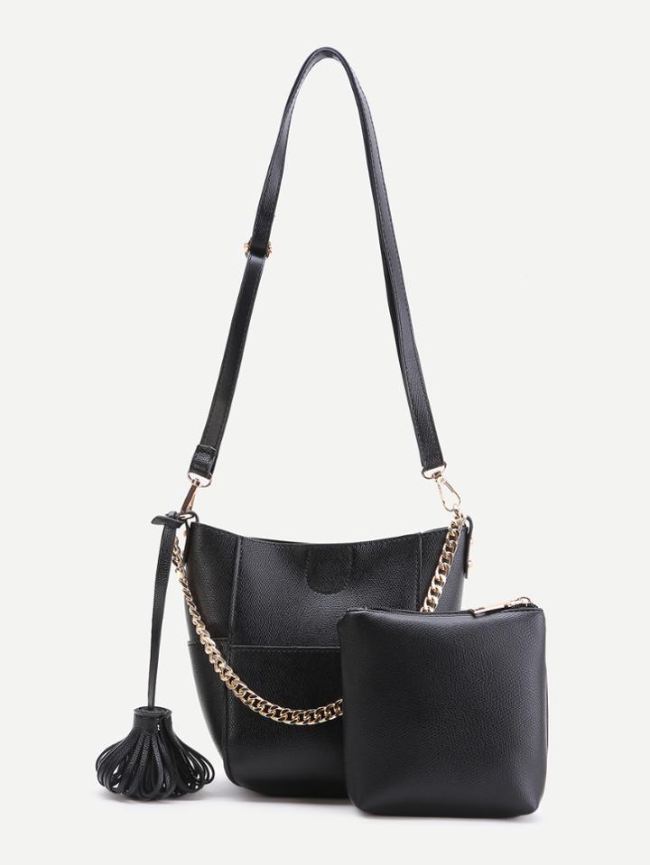 Shein Black Chain Detail Shoulder Bag With Clutch