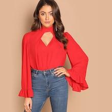 Shein Keyhole Back Choker Neck Solid Top